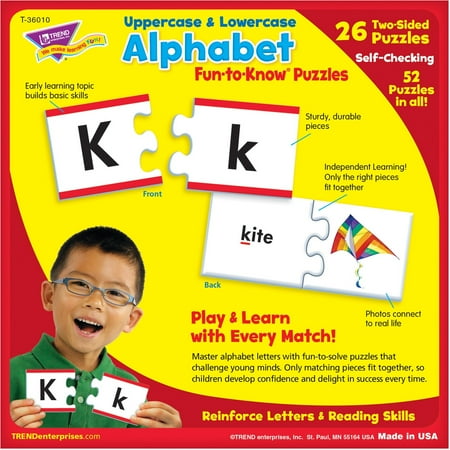 Trend Enterprises Uppercase and Lowercase 2-Piece Alphabet Puzzles, Set of 24