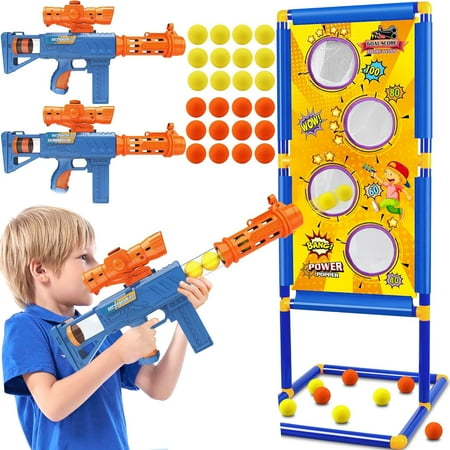 BEEPRINCESS Shooting Game Toy for Age 6, 7, 8, 9, 10+ Years Old Kids Boys - 2 Pack Air Toy Guns & Shooting Target & 24 Foam Balls - Ideal Gift for Christmas Birthday - Compatible with Toy Guns