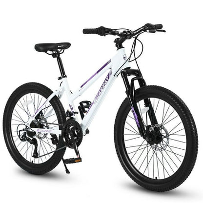 Ecarpat 24-inch Mountain Bike, Shimano 21-Speed, Disc Brake Front Suspension, Youth Adult Men Women