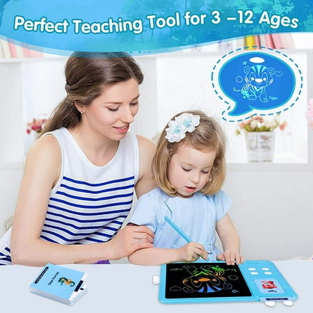 Adofi Talking Flash Cards with Drawing Tablet, Speech Therapy Toys for Toddlers 3-8, LCD Writing Tablet for Kids 2 3 4 5 6 7 8, Educational Toys for Children 3 5, Educational Flash Cards Toys - Blue