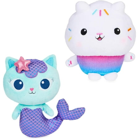 Gabby's Dollhouse, Purr-ific Plush Toys 2-Pack with Cakey Cat and Mercat, Kids Toys for Ages 3 and up