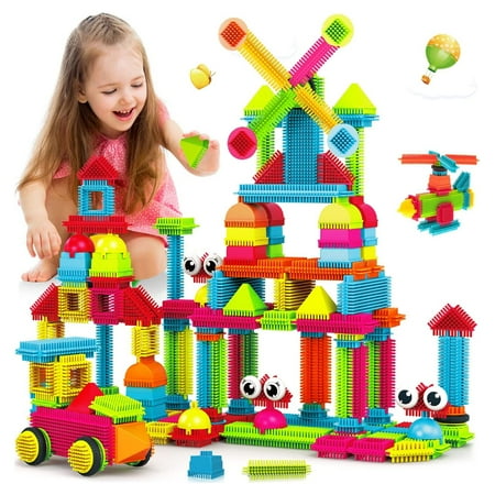 Contixo ST5 STEM Bristle Building Blocks for Toddlers & Kids Ages 3-8, Educational & Sensory Toy Building Set, 144 pcs - Rainbow Colors