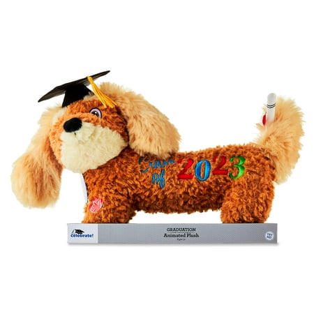 Way To Celebrate Graduation Animated 13-Inch Plush Flapping Ear Dog, Brown