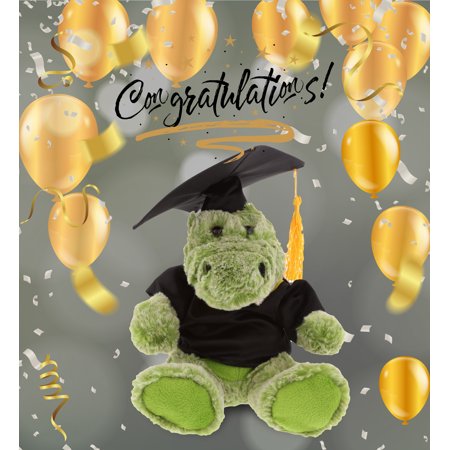 DolliBu Sitting Alligator Graduation Plush Toy - Soft Graduation Stuffed Animal Dress Up with Gown & Cap with Tassel Outfit - Cute Congratulatory Graduation Gift - 8 Inches