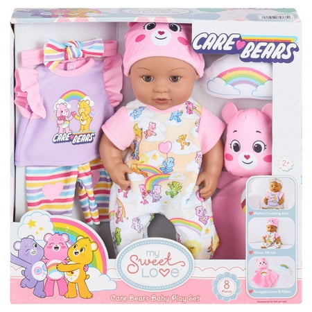 My Sweet Love Care Bears 12.5 inch Baby Doll Play Set, Dark Skin Tone, Brown Eyes