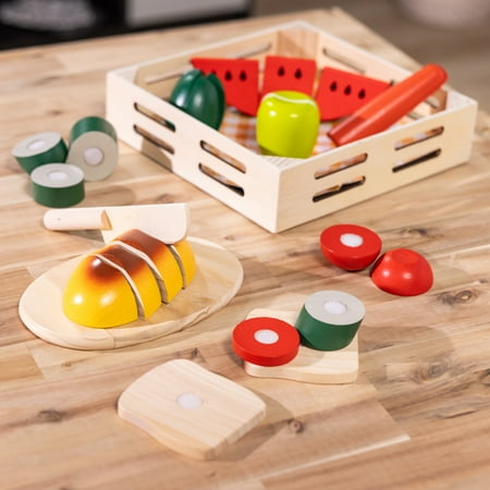 Melissa & Doug Cutting Food Play Food Set With Wooden Pieces, Knife, Cutting Board