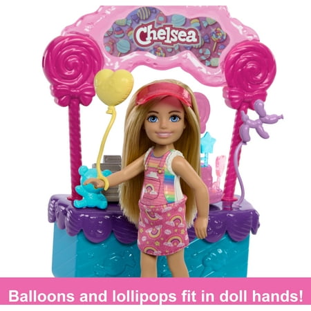 Barbie Chelsea Doll & Lollipop Stand, 10-Piece Toy Playset with Accessories