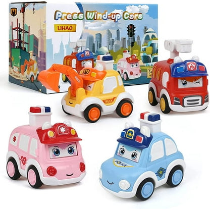 Naler Pack of 4 Christmas Press Wind-up Cars Toys for Kids Xmas Stocking Filler Child Birthday Party Favors,0.882lb