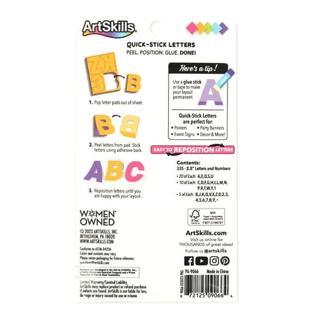 ArtSkills 2.5" Paper Letters and Numbers, for School Projects and Posters, Neon Colors, Arts & Crafts, 335Pc