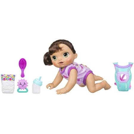 Baby Alive Baby Go Bye Bye Brown Hair Talking Baby Doll, 6 Doll Accessories, Ages 3+