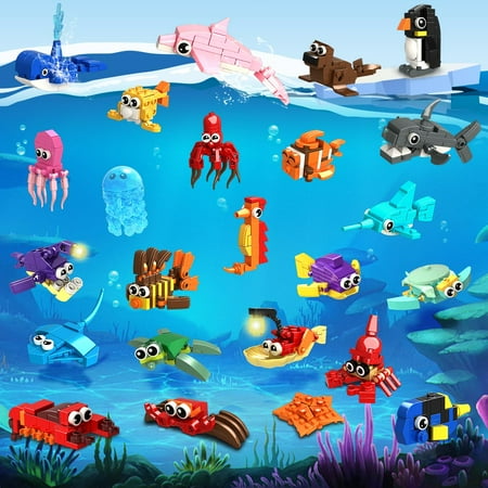 HogoKids 24 Pack Party Favors Building Set, 629pcs Marine Animals Building Blocks Toy for Kids Aged 6-12