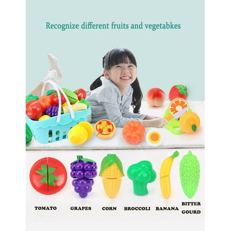 30 PCS Cutting Play Food Toy for Kids Kitchen Set, Pretend Food, Fruits and Vegetables Toys with Storage Basket, Educational Toy for Toddlers, Kids, Boys and Girls