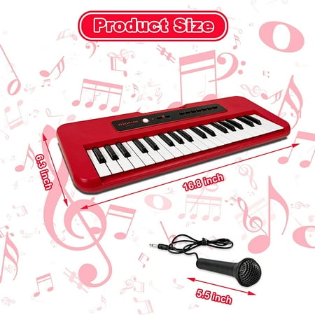 XTeduToys Kids Piano Keyboard, 37 Keys Piano for Kids Musical Piano with Microphone Portable Learning Educational Christmas Birthday Gift Toys for 3 4 5 6 7 8 Years Old Girls Boys Beginners (Red)