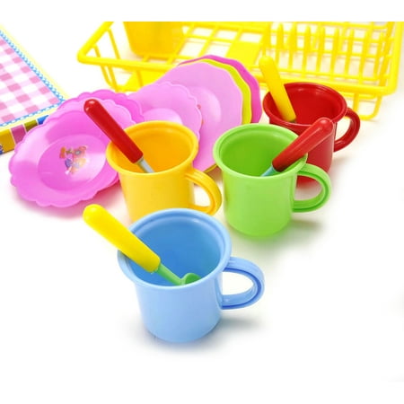 JoyAbit Pretend Play Dishes and Tea Playset 27 Piece Kids Serving Dishes for Toddlers