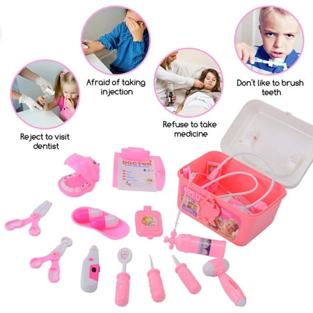 44 Pieces Educational Doctor Pretend Play Toy Set Dentist Medical Kit with Storage Box & Lights & Sounds for Doctor Roleplay-Pink