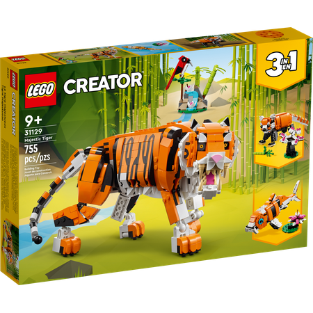 LEGO Creator 3 in 1 Majestic Tiger Building Set, Transforms from Tiger to Panda or Koi Fish Set, Animal Figures, Collectible Building Toy, Gifts for Kids, Boys & Girls 9 Plus Years Old, 31129