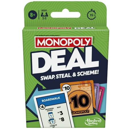 Monopoly Deal Card Game, Quick-Playing Family Card Game, 2-5 Players, White Elephant Gifts for Kids, Ages 8+