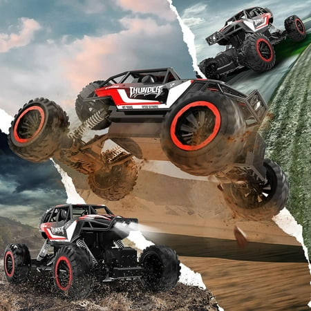 1:12 RC Cars 4WD off Road 2.4Ghz RC Monster Truck with Metal Shell and Light, Remote Control Car Crawler for Adult and Kid, 2 Batteries, Red