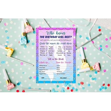 Mermaid Who Knows The Birthday Girl Best Game, Mermaid Themed Birthday Party Ideas, Fun Game For Sleepover, Play Pack of 30 Cards 5”x7”. Made in USA