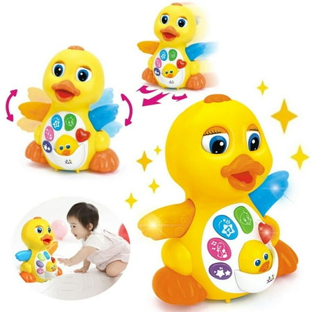 Woby Musical Flapping Yellow Duck Action Educational Learning and Walking Toy for 1 Year Old Baby Toddler Girl Boy