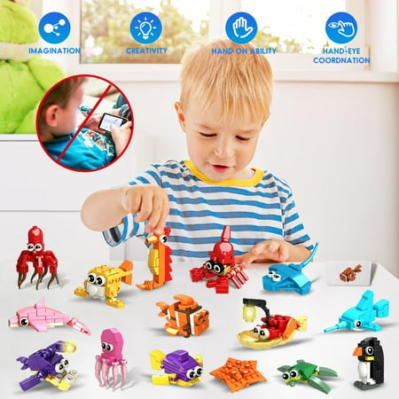 HogoKids 24 Pack Party Favors Building Set, 629pcs Marine Animals Building Blocks Toy for Kids Aged 6-12