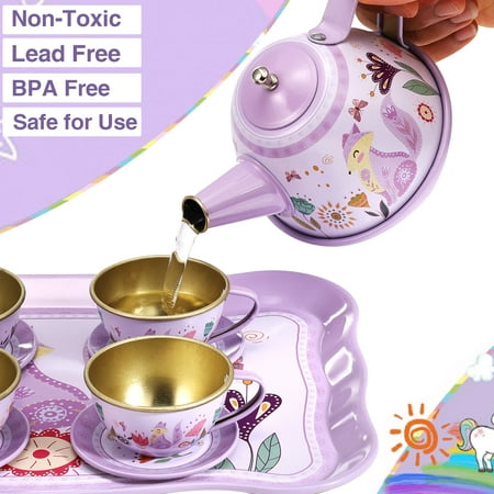 Anpro 31pcs Tea Set Toy for Little Girls, Princess Tea Time Toys Set Pretend Play Tea Set with Teapot Dishes Dessert Food & Carrying Case for Kids Girls Parties Role-Playing Games Christmas Gifts