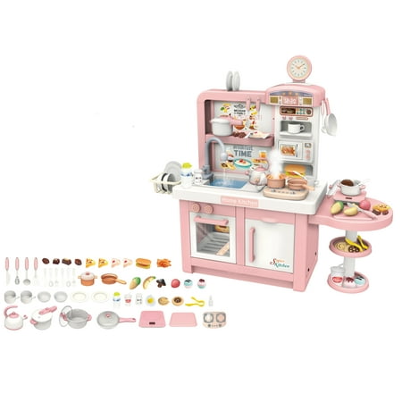 Valessati Kitchen Set Pink for Toddlers 49 Pieces Pretend Play Cook Sink for Girls +3 Years