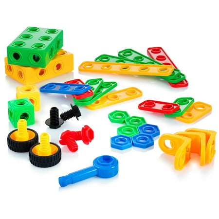 Building Blocks 104 Set - Building Toys with Car Wheels - STEM Construction Educational Fun Toy Set, Best Toy Blocks Ages 3 Years and Up - Great Educational Toys Building Sets - Play22USA