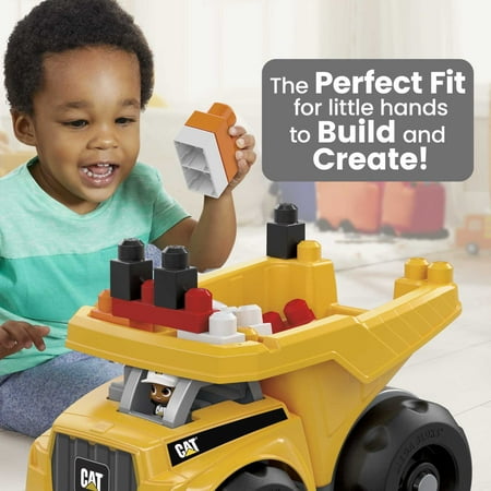 MEGA BLOKS Fisher-Price Building Toy Blocks Cat Large Dump Truck (25 Pieces) for Toddler, Plastic