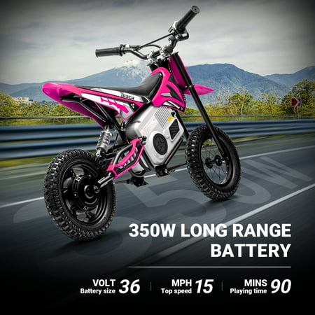 Track 7 36V Electric Dirt Bike, 350W Ride on Motorcycle with Twist Grip Throttle, Hand-Operated Dual Brakes, for Age 8-12, Pink