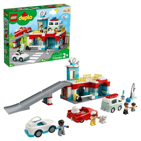 LEGO DUPLO Parking Garage and Car Wash 10948 a Kids’ Building Toy for 2 year old Boys and Girls and up, Featuring a Car Wash, Gas Station and Car Park; New 2021 (112 Pieces)