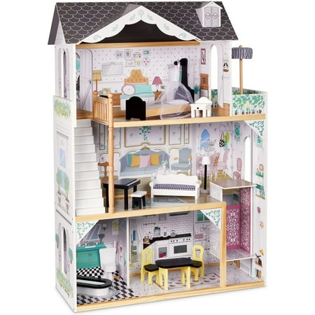 Lil' Jumbl Wooden Dollhouse Furniture,Set with Elevator, Balcony & Stairs, Kids Toy House Set