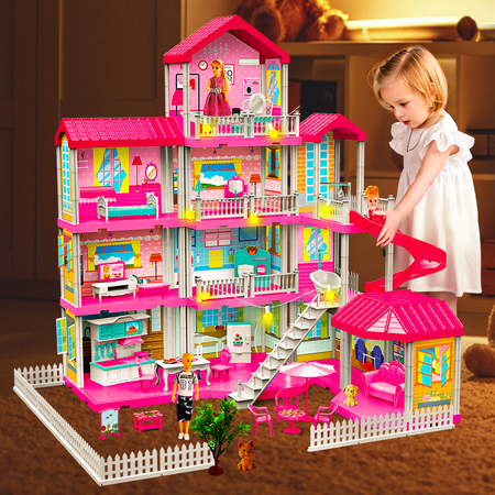 Absoke Toy for Girls 3-14 Year Old, Doll House Plus 325 Pcs 4 Stories Christmas Gift(Pink)