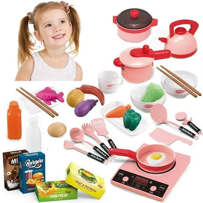 UUGEE Kids Play Kitchen Accessories Set Toys, Toddler Pretend Cooking Playset with Play Pots and Pans, Utensils Cookware Toys, Play Food Set,Vegetables, Learning Gift for Girls Boys