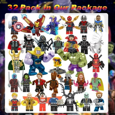 32 Pcs Action Figures Building Blocks Toys Set, Collectible 1.77-2.95 Inchs Hulk Iron Man Building Kits Awesome Gift for Kids Fans of Super Hero Building Toys