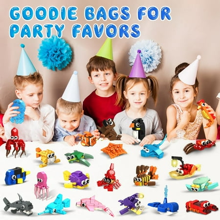 HogoKids 24 Pack Party Favors Building Set, 629pcs Marine Animals Building Blocks Toy for Kids Aged 6-12