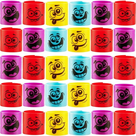 Bedwina Emoji Coil Spring Toys Assorted Silly Faces Mini Slinky Party Favors for Kids, 50-Pack