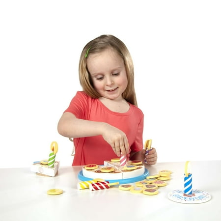 Melissa & Doug Birthday Party Cake - Wooden Play Food With Mix-n-Match Toppings and 7 Candles