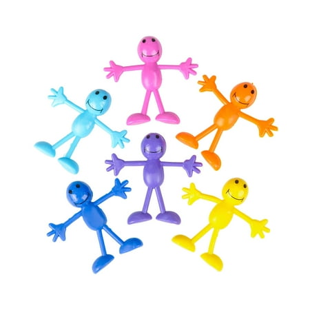 RI Novelty Set Of 12 Assorted Color Smile Man Bendable Figure Toy Decoration