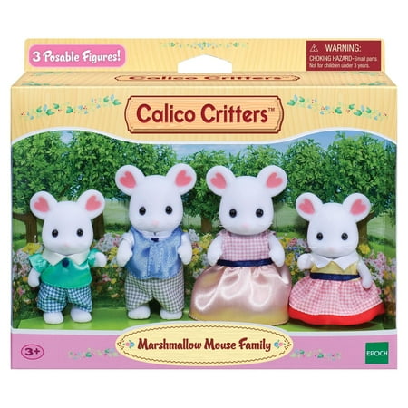 Calico Critters Marshmallow Mouse Family, Set of 4 Collectible Doll Figures