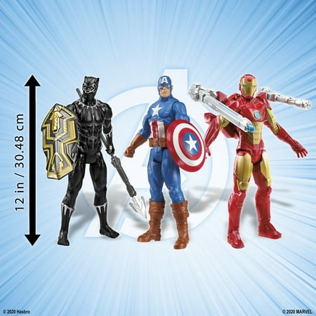 Marvel: Avengers Titan Hero Series Captain America, Black Panther, and Iron Man Kids Toy Action Figure Set for Boys and Girls Ages 4 5 6 7 8 and Up (12”)