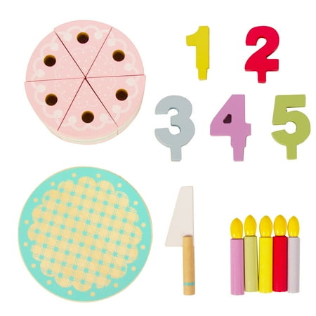 WoodenEdu Pretend Play Food for Toddlers 1-3,Wooden Birthday Fake Cake with Candles and Numbers,Tea Party Learning Kitchen Gift Toys for Boys Girls