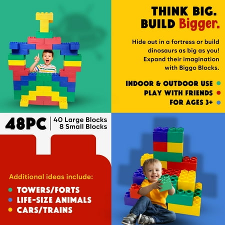 BiggoBlocks Jumbo Blocks — Big Blocks for Kids Ages 3-8 — Indoor & Outdoor Blocks for Kids Jumbo Games — Large Building Blocks (48 pc) Learner Set