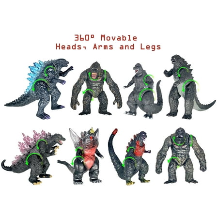 8pcs King Kong vs Godzilla Action Figures Mini Dinosaur King of The Monsters Pack of 8 Toys Cake Toppers