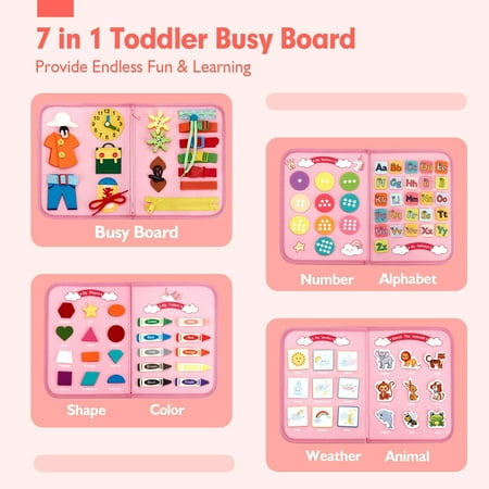 Usmallbee Busy Board for Toddlers, Montessori Toys for 1 2 3 4 5 Year Old, Sensory Board for Learning Fine Motor Skills Toys, Preschool Learning and Travel Toys for Boys Girls