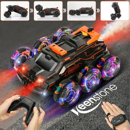 Keenstone Remote Control Car, RC Stunt Car with Gesture Control, Simulated Exhaust Spray, Suitable The Best Christmas Birthday Gift for 5-15 Year Old, Orange