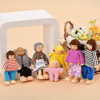 BESTSKY Kids Girls Lovely Happy Dolls Family Playset Wooden Figures Set of 7 People for Children Dollhouse Pretend Gift