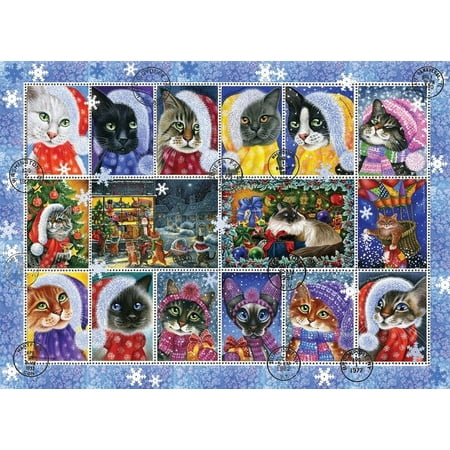 Anatolian Puzzle - Christmas Cat Stamp Collection - 1000 Piece Jigsaw Puzzle #1103