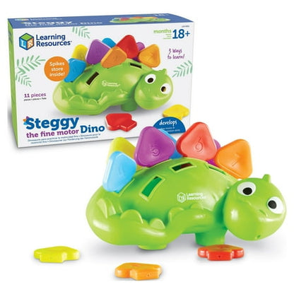 Learning Resources Steggy the Fine Motor Dino - 11pieces, Boys and Girls Ages 18 months to 3+ years, Toddler Learning Toys, Sensory Toys