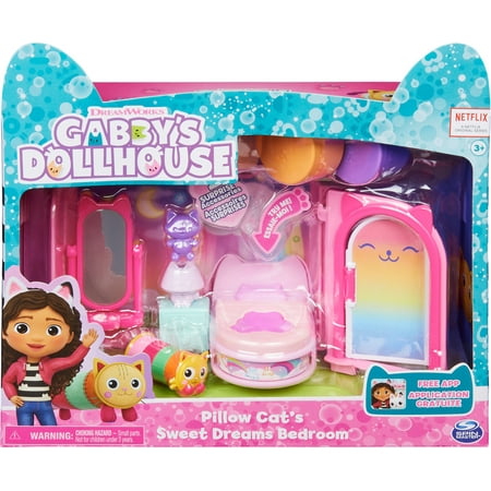 Gabby’s Dollhouse, Sweet Dreams Bedroom with Pillow Cat Figure and 3 Accessories, 3 Furniture and 2 Deliveries, Kids Toys for Ages 3 and up